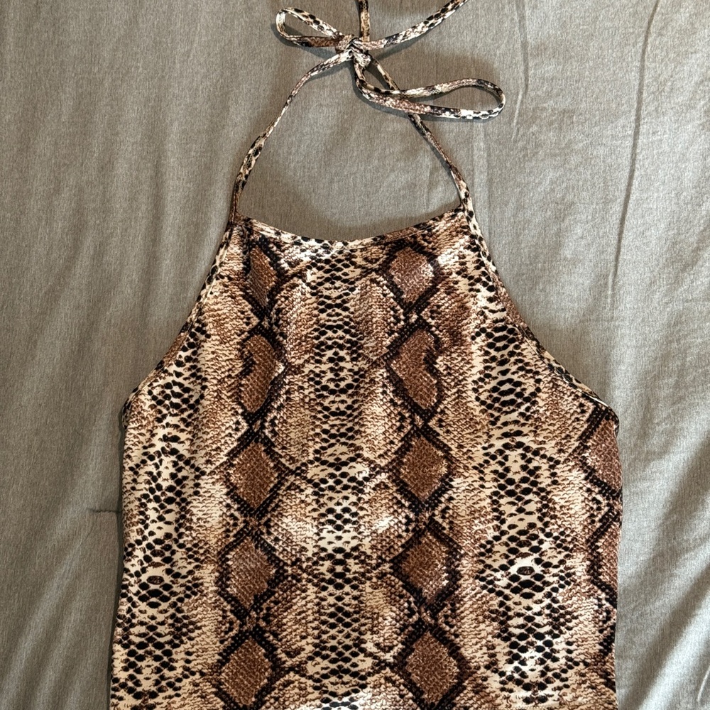 Brown & Tan Snake Print Crop Top